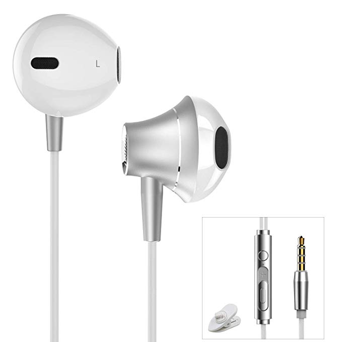 Noise Isolating in-ear Earphones Headphones with Mic and Volume Control Heavy Deep Bass Wired Earbuds for iPhone, iPad, iPod, Samsung Galaxy, MP3, Nokia, HTC, Nexus, LG, BlackBerry 3.5mm Headset