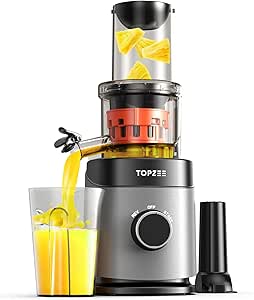 Juicer Machines, TOPZEE Cold Press Juicer, Powerful Slow Cold Press Juicer with Feed Chute, Easy to Clean with Brush