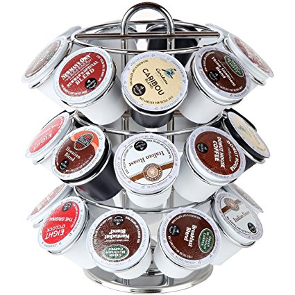 K-Cup Holder Carousel, Hold 27 Coffee or Tea K-Cup Pods. By Lily's Home (Chrome)