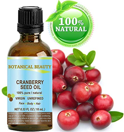 CRANBERRY SEED OIL 100% Pure / Natural. Cold Pressed / Undiluted. For Face, Hair and Body. 0.33 Fl.oz.- 10 ml. by Botanical Beauty