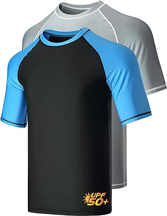 Liberty Imports 2-Pack Men's UV Short Sleeve Swim Shirts Loose Fit Rash Guards