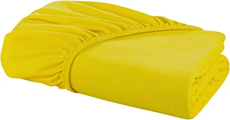 DELANNA Jersey Knit Fitted Sheet Soft Breathable Bottom Sheet Only (Yellow, Queen)