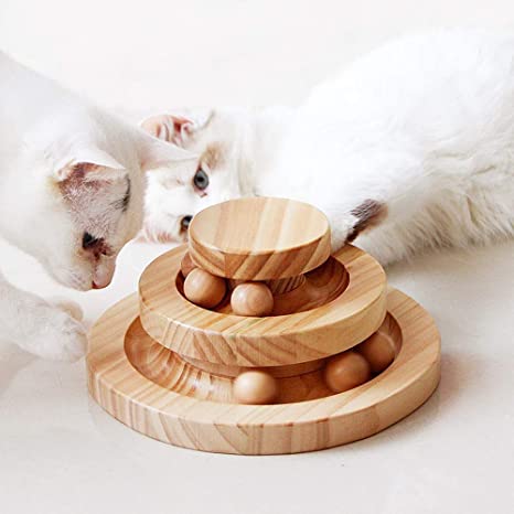 Tarnel Interactive Wooden Cat Toy Double Layer Rotating Smart Track Ball Swing Roller Gifts Turntable Bamboo Toy for Cats