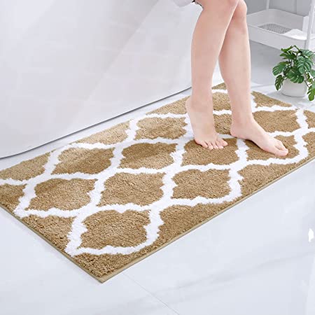 Olanly Luxury Bathroom Rug Mat, Soft and Absorbent Microfiber Bath Rugs, Non-Slip Shaggy Bath Carpet, Machine Wash Dry, Bath Mats for Bathroom Floor, Tub and Shower, 24x47, Beige