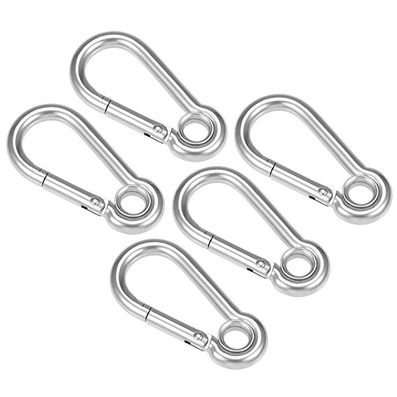 uxcell Carabiner Snap Hook, 1.97"/50.2mm 304 Stainless Steel Carabiner Spring Snap Link Hook Clip Keychain 5Pcs