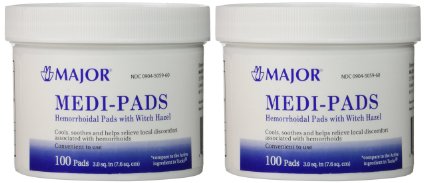 Medi-Pads Maximum Strength With Witch Hazel Hemorrhoidal Hygienic Cleansing Pads 100 Ct Jar Compare to Tucks Pack of 2 Jars Total 200 Pads 2