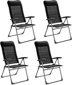 Giantex Set of 4 Patio Dining Chairs, Folding Patio Chairs, Outdoor Lawn Chairs with Adjustable Backrest and Headrest, Sling Camping Chairs, Portable Armchair for Porch Poolside Garden Backyard