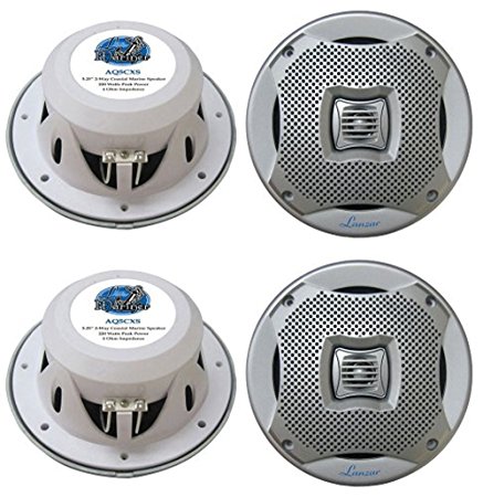 4) NEW LANZAR AQ5CXS 5.25" 800W 2-Way Marine/Boat Audio Stereo Speakers Silver