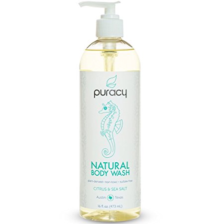 Puracy Natural Body Wash, Sulfate-Free Shower Gel and Daily Cleanser, Citrus and Sea Salt, 473 mL