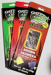 Omega One Super Veggie Seaweed for All Algae Grazers, 8 oz, 23 g, 24 Sheets, Variety (Green, Red and Brown one Each) 3 Pack