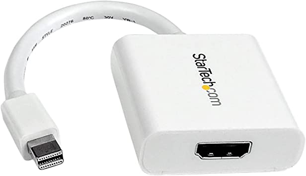 StarTech.com Mini DisplayPort to HDMI Adapter - mDP to HDMI Video Converter - 1080p - Mini DP or Thunderbolt 1/2 Mac/PC to HDMI Monitor/Display/TV - Passive mDP 1.2 to HDMI Dongle - White (MDP2HDW)