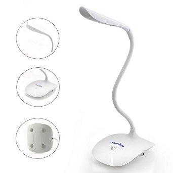 Blueidea Portable Touch Control LED Desk Lamp with 3-Level Adjustable Brightness and Flexible Gooseneck and USB Charging Port White