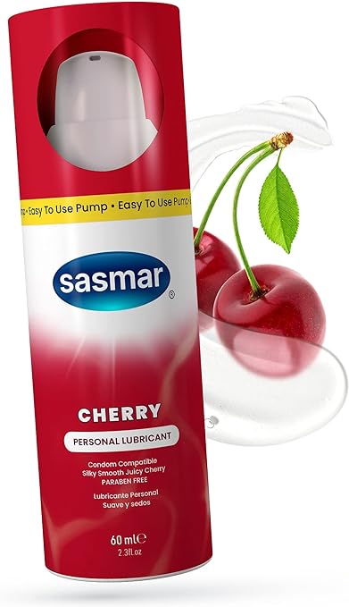 Sasmar Cherry Flavored Lubricant - Water Based Personal Lube for Men, Women - Feels Natural, Long Lasting Formula, Paraben Free, Toy-Friendly and Condom Safe, Oral Lubricant for Couples - 60 ml