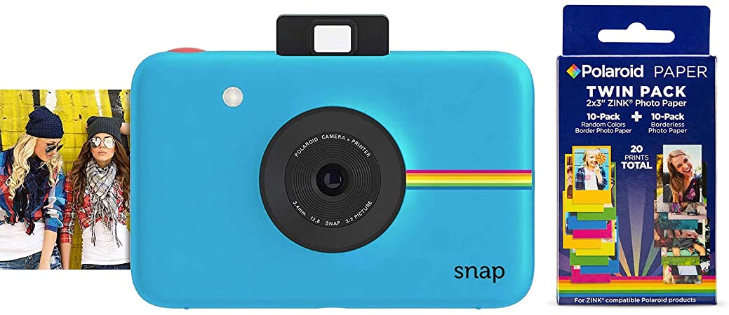 Polaroid Snap Instant Digital Camera (Blue) w/ 20 Twin Pack Zink 2x3 Photo Paper