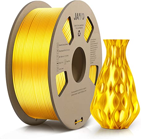 3D Printer Silk Filament, JAYO 1.1KG Silk PLA Filament 1.75mm, Dimensional Accuracy  /- 0.02mm, Smooth Silky Shiny Surface, Cardboard 3D Printing Spool, Fit for FDM 3D Printers, Silk Light Gold 1.1KG