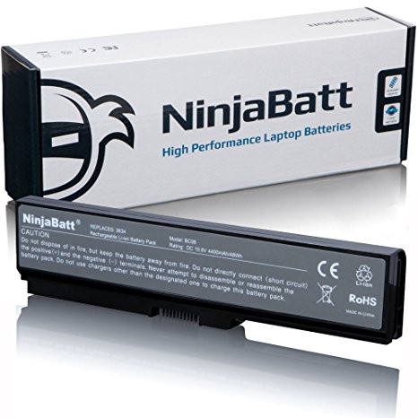 NinjaBatt Laptop Battery for Toshiba Satellite A665 PABAS228 PA3634U-1BRS PABAS227 PA3634U-1BAS PA3635U-1BRM PABAS116 PA3636U-1BRL PABAS230 – High Performance [6 Cells/4400mAh/48wh]