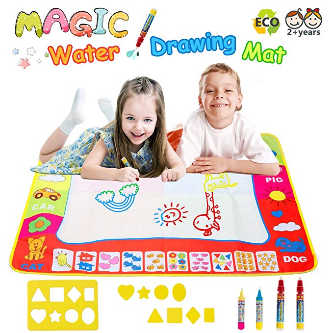 Magic Water Doodle Mats Water Drawing Mat Large 32x24in Painting Pad With 4 Pens 8 Molds Learning Educational Toddler Toys Toddler Gifts for Girls Boys Age 2 3 4 5  Year old Girl Gifts Boy Gifts
