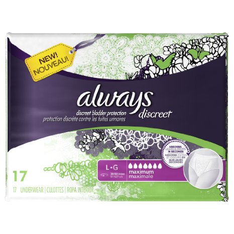 Always Discreet Incontinence Underwear Maximum Absorbency Large 17 Count