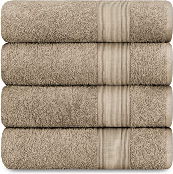 Adobella 4 Bath Towels, Premium Combed Cotton, 27 x 54 inch Highly Absorbent, Super Soft, Quick Dry Bath Towels, Taupe Brown (4 Pack)