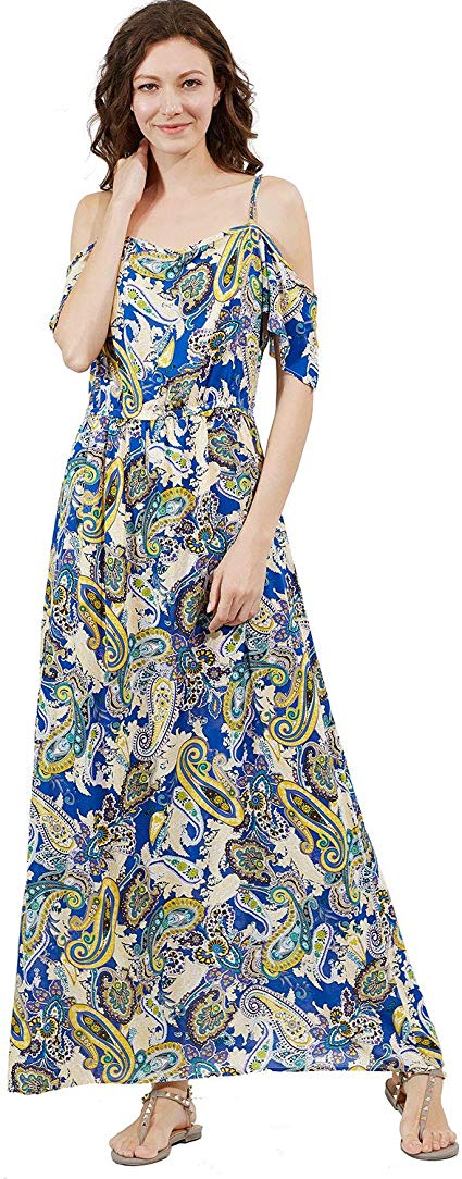 PAGE ONE Womens Summer Floral Printed Cold Shoulder Casual Dresses