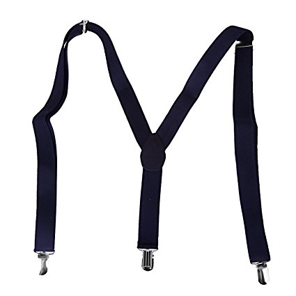 HDE Y-Back Suspenders Solid Color Metal Clips Adjustable Elastic Shoulder Straps 1" Wide Trouser Braces