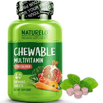 NATURELO Chewable Multivitamin for Children - With Natural Vitamins, Whole Food Minerals, Organic Fruit & Vegetable Extracts - Best Vegan/Vegetarian Supplement for Kids - 60 Tablets