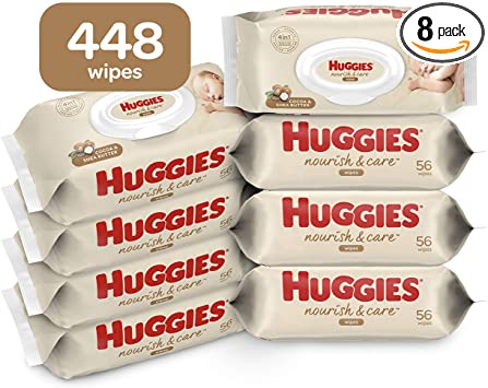 Huggies Nourish & Care Baby Wipes, 8 Flip-Top Packs, 56 Count Each