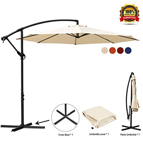 JEAREY Patio Umbrella 10 Ft Offset Cantilever Umbrella Outdoor Market Hanging Umbrellas & Crank with Cross Base, 8 Ribs(Beige)
