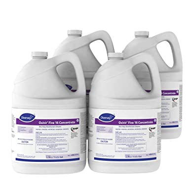 Diversey Oxivir Five 16 Concentrate One-Step Premium Disinfectant Cleaner, 1 Gallon Bottle, 4 Bottle Value Pack