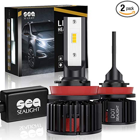 H11/H8/H9 LED Headlight Bulbs Conversion Kit, DOT Approved, SEALIGHT X1SS Series 12x CSP Chips - 9600LM 6000K Super Bright Xenon White Non-polarity (2 Pack)