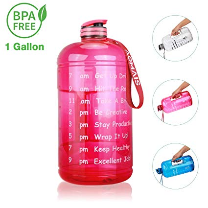 AOMAIS Gallon Water Bottle with Motivational Time Marker, Large 128 oz, Leak-Proof, Wide Mouth, BPA Free Water Bottles for Sports Gym Fitness Work