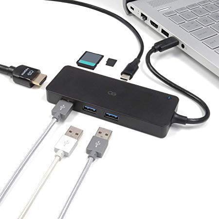 Omnigates Slim USB Type-C Data Hub HDMI Adapter-6 Port (3xUSB 3.0, 1xType-C Power Delivery, 1xSD/Micro SD Reader, 1xHDMI) Compatible with MacBook, Surface Pro, Laptops/PC with Thunderbolt/Type-C, etc.
