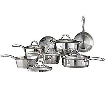 Tramontina 12-Piece Gourmet Tri-Ply Base Cookware Set, Stainless Steel