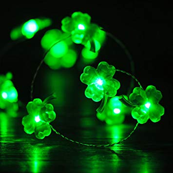 Impress Life St. Patrick's Day Shamrocks String Lights Decor, Four-Leaf Clover Copper Wire 10 ft 40 LEDs with Remote. for Christmas, Spring, Wedding, Birthday, Patio, DIY Home Parties Decorations