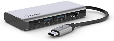 Belkin USB C Hub, 4-in-1 MultiPort Adapter Dock with 4K HDMI, USB-C 100W PD Pass-Through Charging, 2 x USB A Ports for MacBook Pro, Air, iPad Pro, XPS and More