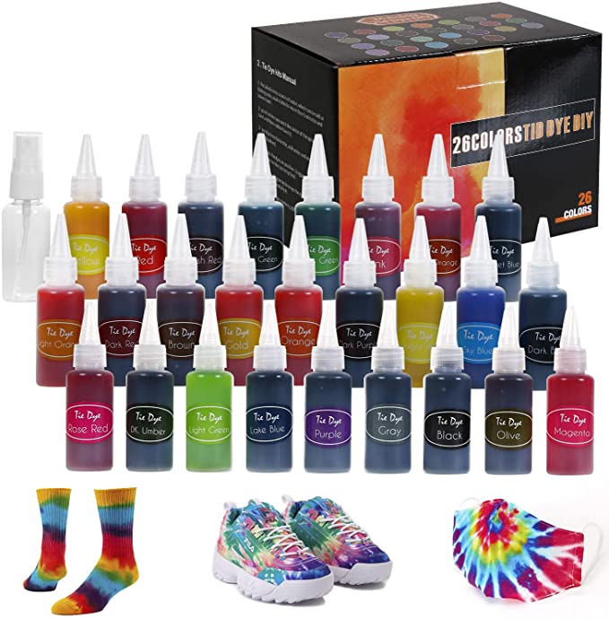 Tie Dye DIY Kit, 26 Colors Rainbow Fabric Dye Kit for Kids, All in One DIY Fashion Tie Dye Kit for Party Activities Creative Group