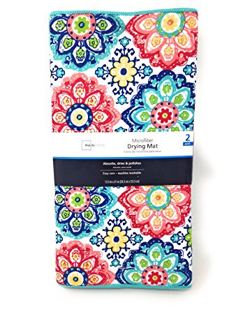 Mainstays Reversible Dish Drying Mat 2-Pack Turquoise and Multicolor Boho Medallion