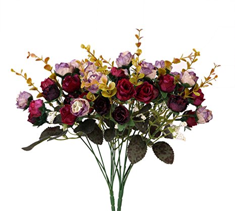 Houda Artificial Silk Fake Flowers Rose Floral Decor Bouquet,Pack of 2 (Purple Coffee)