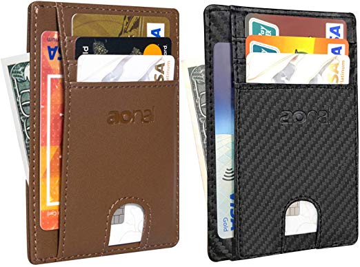 Pack of 2 RFID Blocking Wallets for Men, Money Clip Wallet and Slim Front Pocket Minimalist Wallet