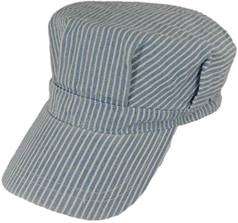 Adult's Adjustable Blue and White Striped Railroad Engineer Train Conductor Hat