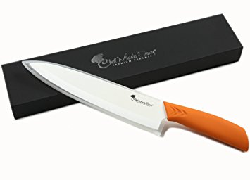 Chef Made Easy Ceramic Chef's Knife 8 Inch -Cutlery Kitchen Chef Knife with Elegant Gift Box and Custom Sheath - (Orange)
