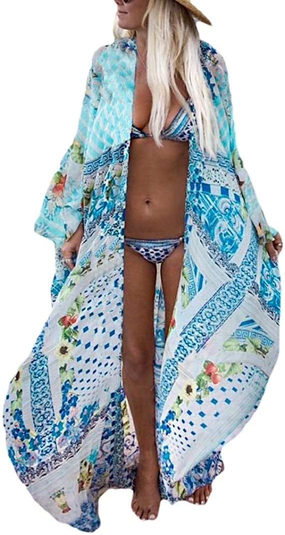 Bsubseach Womens Chiffon/Rayon Beach Blouses Kimono Cardigan Long Bikini Cover Up