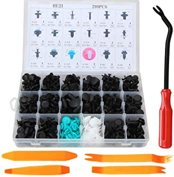 MAGQOO 299PCS Car Body Clips Trim Retainer Push Pin Panel Moulding Assortment - 18 Sizes Replacement for Benz BMW Toyota Honda Nissan Mazda (299Pcs 4 Removel Tool 1 Fastener Tool)