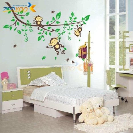Asunflower® Giant Baby Nursery Wall Sticker Monkeys and Tree Decals For Boys and Girls Nursery Room Home Decor Decal Children's Room