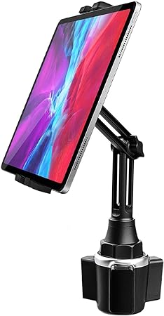 Cup Holder Car Tablet Mount, woleyi Car Cupholder Tablet & Phone Holder with Adjustable Arm for iPad Pro 9.7, 11, 12.9 Air Mini 5 4 3 2, Samsung Galaxy Tabs, iPhone, More 4-13" Cell Phones and Tablets