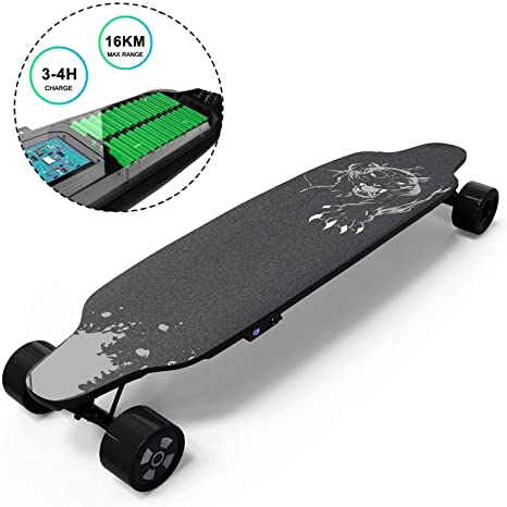 GeekMe Electric Skateboard with Remote Control, 400W Brushless Motor Longboard for Pro, 35 X 9 Inch Electric Board for Teens and Adults, 20 MPH Top Speed, 3 Speed Adjustment, Load up to 265 LBS