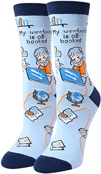 HAPPYPOP Funny Book Socks Reading Socks for Women Girl,Teacher Book Lovers Readers Bookworm Nerd Librarian Introvert Gifts