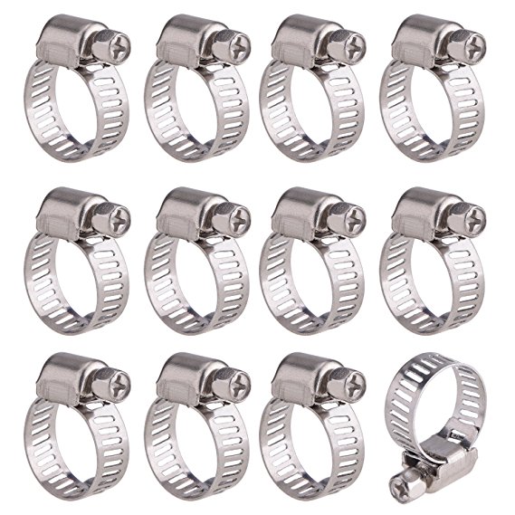 12 Pack 9 - 16 mm Adjustable Stainless Steel Worm Drive Pipes Hose Clamps Clips