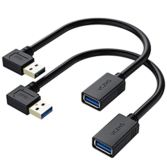 USB Extension Cable Right Angle, VCZHS 2 Pack Short USB 3.0 Extension Cable 1ft Right Angle 90 Degree USB 3.0 Male to Female Extender Cord, Left and Right Angle one Each
