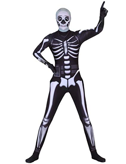 Es Unico Fortnite Skull Trooper Bodysuit Costume with Mask, Halloween Zentai for Kids, Youth and Adults